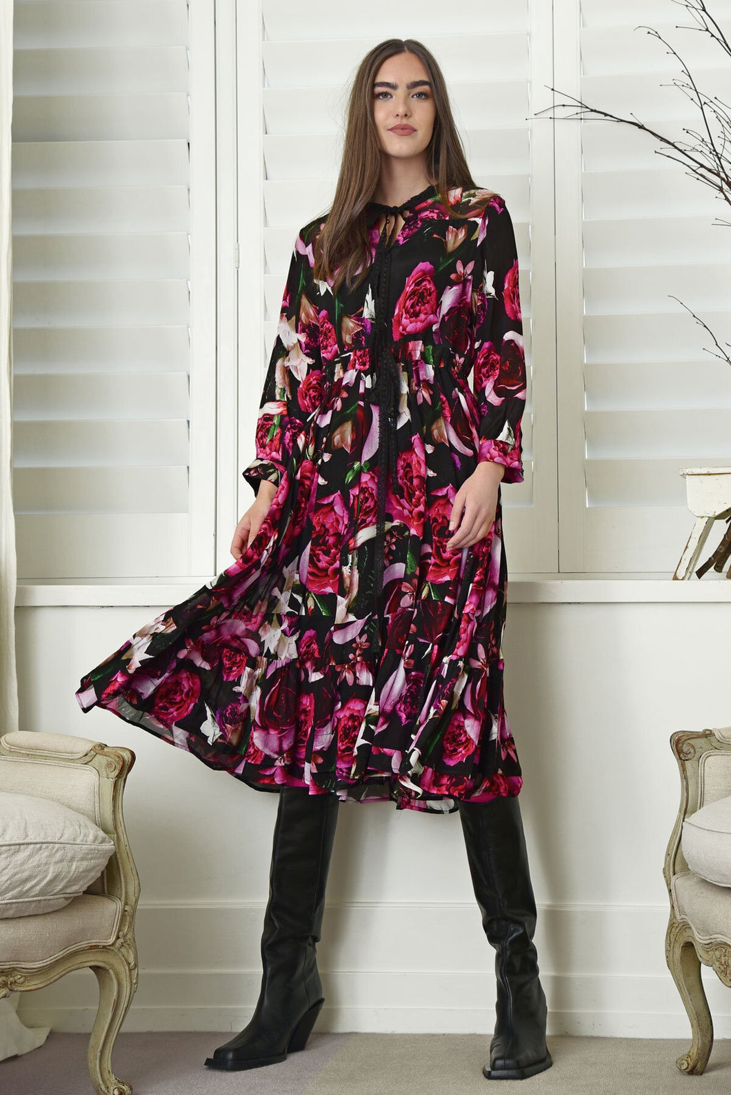 Curate love story rose print dress