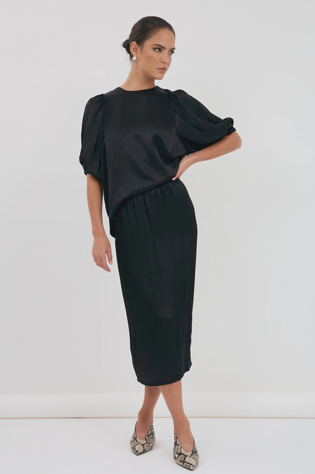 Adorne black satin skirt
