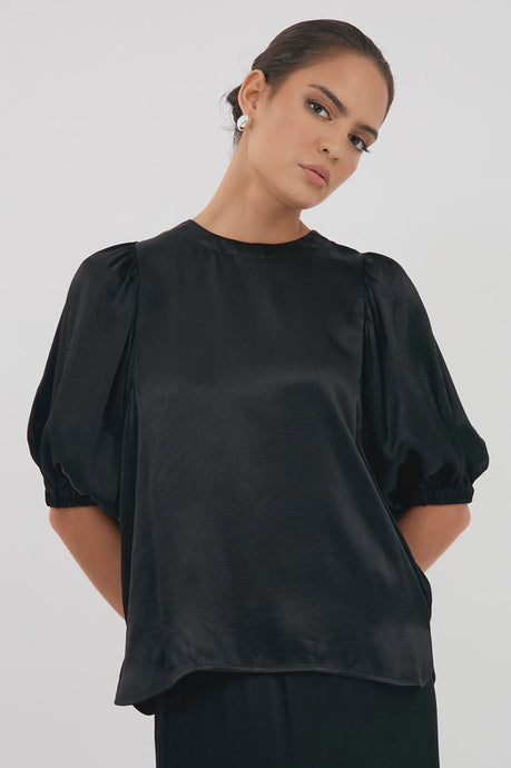 Adorne black satin top size 10